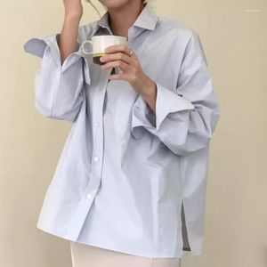 Kvinnors blusar Superaen Korean Chic Autumn Lapel Single-Breasted Side Slitt Loose Casual Long-Sleeved Shirt Top Woman