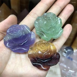 Decorative Figurines 1pc Beautiful Natural Moss Agate Flower Shaped Carved Green Crystal Healing Stone Decoration Gifts Quartz Crystals