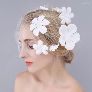 Bridal Veils Birdcage Veil For Face Satin Flower Pearls Clip Woman Wedding Hair Accessories White Headband Fascinators 2023