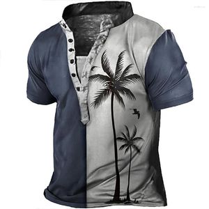 Men's T Shirts Hawaiian T-shirt With Vintage Pattern Houndstooth Summer Outdoor Daily Sports Casual Standing Collar Clothing
