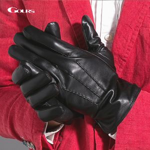 Five Fingers Gloves Gours Winter Genuine Leather Gloves Men Black Real Goatskin Finger Gloves Fashion Brand Driving Mittens Warm Arrival GSM030 230822