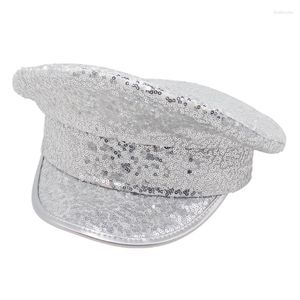 Basker paljett brinnande sergeant hatt party ungkarlsklubb höna gör mode bling damer kapten hattar för kvinnor sjöman militära mössor