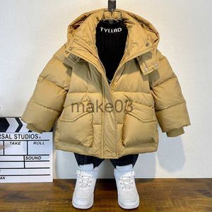 Down Coat Dzieci zimowe bawełniane płaszcze z kapturem dzieci w środkowej długości zagęszczone ciepłe kurtki dla dzieci moda swobodna warstwa parkas j230823