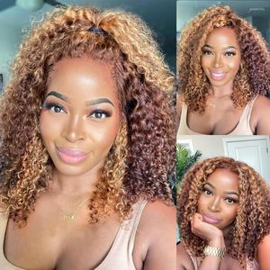 Ms Lula Curly Short Bob Human Hair Wigs Brazilian 4x4 Transparent Lace Closure Wig Highlight Water Wave Middle Part T