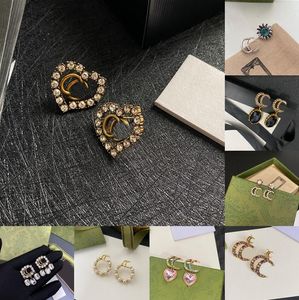 Mode-Ohrstecker, Schmuck, Accessoires, Designer-Marken-Buchstaben-Ohrringe für Damen, Messing-Material, vergoldet, Sier-Beschichtung, eingelegter Kristall