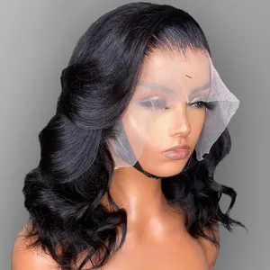 Kort bob peruk kroppsvåg 13x4 peruk peruansk mänsklig hår peruk vatten våg frontal peruk lös vågig mänsklig hår peruk för svarta kvinnor