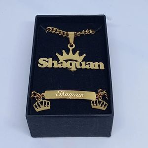 Strängar strängar personligt kronnamn halsband armband set smycken rostfritt stål hjärta fjäril charm lång bar graverade choker tillbehör 230822