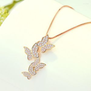 Chains Necklace Women's S925 Sterling Silver Rose-Plated Golden Butterfly Clavicle Chain Elegant Colorful Birthday Gift