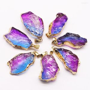Pendant Necklaces Natural Stone Gold Plated Bezel Crystal Pendants Necklace Dyed Purple Rough Irregular Charms DIY Jewelry Making