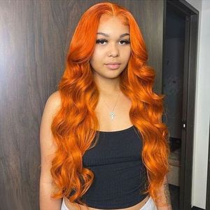 Body Wave Spets Front Wigs For Women Human Hair Pre Plucked Brasilian 30 40 Inch Orange Body Wave 13x6 HD Spets Frontal Wig