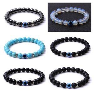 Turkish Blue Evil Eye 8mm Turquoise Beads Handmade Elasticity Bracelet for Men Women Yoga Reiki Jewelry