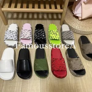 Dupe Platform Slippers Sandals Sandals Fabric Rubber Rubber Letters Printing Slide Summer Tend Sandal