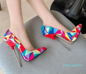 Dress Shoes Luxurious Painting Woman Pointed Toe Gladiator Pumps 16cm Ultra High Metal Thin Heel Nightclub Dance Stilettos