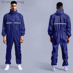 Conjoined Raincoat Coverall Hat Oil-Resistant Work Safety Biker Men's Raincoat Rain Cover Jacket Impermeables Waterproof Suit Q230824