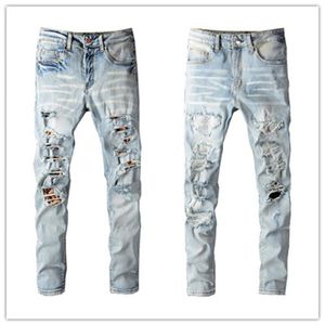 Plus Size W40 Herren Jeans berühmte Marke 2022SS gewaschener Leoparden Patch Designer Slim-Leg Jean Slim Light Gewicht Stretch Denim Dünny BL201N