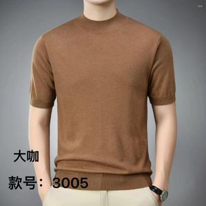 Erkek Sweaters Merino Yün İnce Tee Üstler Sonbahar Bahar Örgü T-Shirts Kısa Kollu Erkek Yumuşak Saf Koyun Kazak Gömlekler