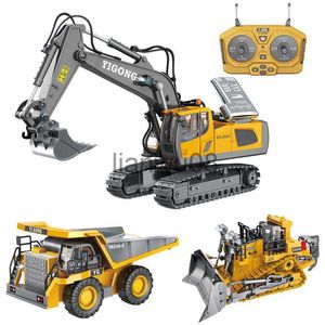 Electric/RC Car Boy Toy RC Excavator Bulldozer Dump Truck Alloy Shovel Digger Children Christmas Birthday Present 120 24G Engineering Vehicle X0824