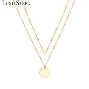 Pendanthalsband Luxusteel Coin Gold Color Double Chains Pärlade Kvinnor CHARS CHOKER Rostfritt stålskiktade smycken Bijoux