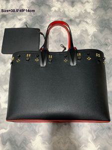 Klassisk designerväska kvinnor äkta läder axelväska ny lyxig high end affär handväska shopping crossbody väska stor kapacitet tygväska med röda färgbottnar