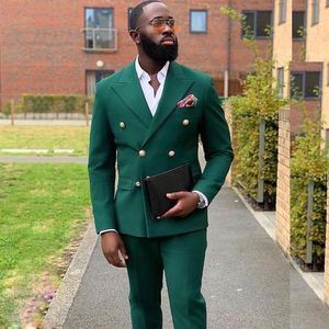 Tuxedos masculinos de peito duplo verde escuro Tuxedos de duas peças para o casamento de baile de casamentos