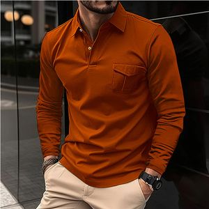 メンズポロス春と秋のカジュアルロングスリーブポロシャツオフィスファッションカラーTシャツ通気可能230823