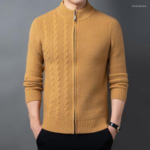 Camisolas masculinos outono e inverno Cardigan Stand Collar Zipper coreano Casual Pure Color espessou o casaco de moda