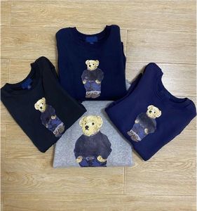 Классические поло 2023S, мужские хлопковые свободные поло с круглым вырезом и плюшевым пуловером с длинными рукавами и принтом медведя, свитер с медведем, футболка с медведем, стандартный размер США S-XXL