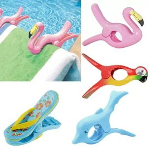 Large Summer Clothes Clip Hook Animal Parrot Dolphin Flamingo Watermelon Shaped Beach Towel Clamp To Prevent The Wind Plastic Pegs Clothespin Clips FY5394 G0824