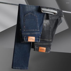 Jeans masculinos 2023 Autumn Business Casual Denim Straight perna clássicos Antracite Stretch Slim Fit Troushers Calças de marca masculina