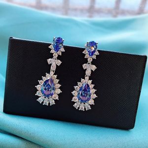 Stud Earrings Luxury 925 Sterling Silver Sapphire Gemstone Full High Carbon Diamond Wedding Party Drop Earring For Women Fine Jewelry Gift