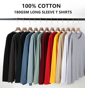 Custom Logo 100% Cotton Long Sleeve Unisex Plain Basic Tee DIY T Shirt Sublimation Printing Blank Mens Tshirts 180gsm