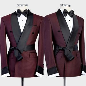 Bröllopsmän kostymer design skräddarsydd svart sjal lapel tuxedos formell smal passform bara en kappa