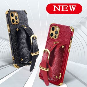 Luxury Designer Crocodile skin leather Wristband Ring Holder Soft case for iphone 15 14 13 11 12 Mini Pro X XR XS MAX 7 8 6 plus SE 3 cover