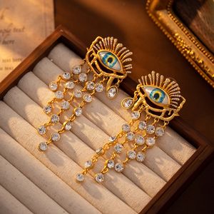 Stud Modern Jewelry 925 Silver Needle Blue Eye High Quality GlassTassel Earrings For Women Trend Senior Sense Accessories