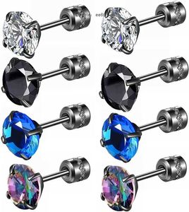 Hopply 4 Pairs Titanium Screw Back Surgical Stainless Steel Stud Earrings for Women MenRainbow5 AC ubicZ irconiaS tudsD oubleS ideE arringsP iercingS leeperS tudsJ