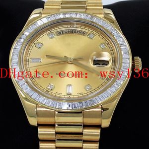 Luxury Men's Wrist Watches Day-Date II Presi 218238 18K Yellow Gold Baguettes Diamond 36mm Automatisk mekanisk rörelse Mens327z