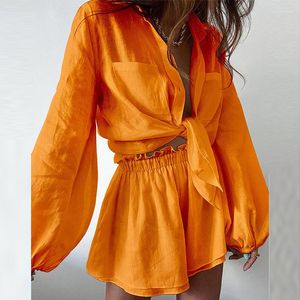 여자 트랙 슈트 wepbel 여름 짧은 바지 정장 순수한 컬러 묶인 복장 캐주얼 Y2K 셔츠 탑 여자 포켓 반바지 2 피스 세트