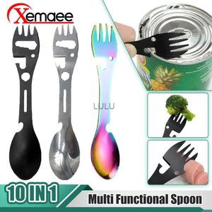 Multifunctional Spoon Camping Fork Spoon 10 In 1 Integrated Fork Outdoor Fork Spoon Picnic Cooker Cutting Knife Bottle Opener HKD230810