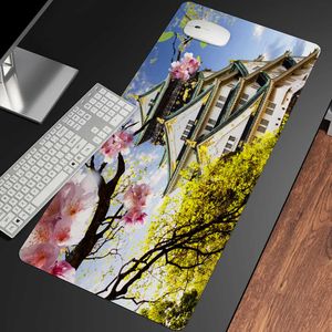 Mouse Pads Wrist Cherry Blossom Flower Mount Fuji Mouse pad Large Pink sakura Mousepad Gaming Accessories Keyboard Carpet Floral Desk Mat