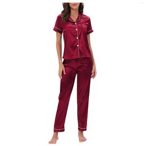 Women's Sleepwear Plus Size Pajamas Set 2023 Satin Silk Turn-down Collar 2 Pieces Pijima Casual Soft Loungewear Home Clothes