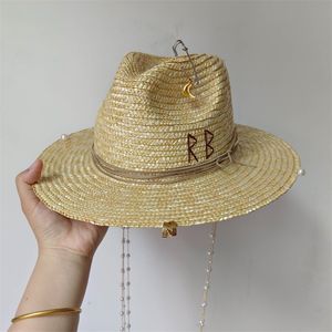 Берец панк -цепь соломенная шляпа Жемчужина Diy Jazz Cap Sun Korean Pealt