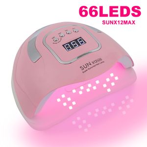 Nageltorkar Sunx12 Max 280W nagellampa rosa nagelorkare för manikyr 66 lysdioder UV Light Quick Cure Autosense nagellampor med bas 230824