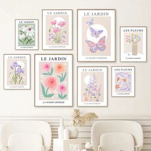 Forme farfalla tela dipinti giardino nordico fiori colorati poster e stampe arte murale astratte immagini murali per soggiorno decorazioni cameretta wo6