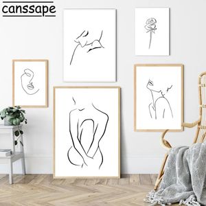 Abstract Line Woman Posters Wall Art Minimalist Line Draw Canvas Painting Nordic Wall Pictures For Living Room Female Bedroom Decor No Frame Wo6