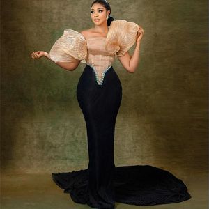 2023 sierpnia ASO EBI Black Mermaid Dress Crystals Sexy Evening Party Drugi przyjęcie urodzinowe suknie zaręczynowe sukienki szat de soiree zj7116