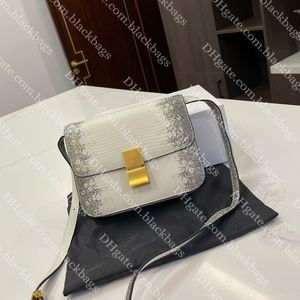 Классическая ящеричная кожаная сумочка дизайнерская квадратная сумка для плеча высокая емкость женщин кросс -кузнецы роскошные золотые пряжки