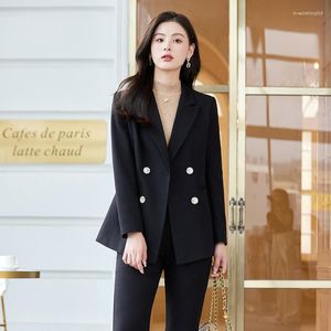 Kadınlar İki Parçalı Pantolon Kadın Siyah Yüksek Kaliteli Parçalar Blazer Ofis Lady Suit Set Pencil Pantolon Kadın İş İş Giyim Giyim resmi Ceket