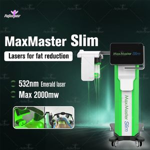 Maxmaster Slim Machine 532nm Emerald Laser Device Skin Collagen Eliminera överskott av fettbuk i midja justerbar hiss noll smärtkirurgi Minska visceralt fett