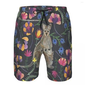 Herren -Shorts Badebekleidung Herren Schwimmstrand Schwimmstämme für Mann Känguru und Babyblumen Blätter Badeanzug Surfbrett Badeanzug