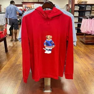 European and American Crew Neck Shirt Red Hooded Men's High Quality Clothing Sweatshirt Printed Bear Long Sleeve T Shirt Regular Size S-XXL